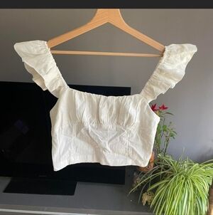 Free People White Ruffle Sleeve Women's Top Size XS New No Tag